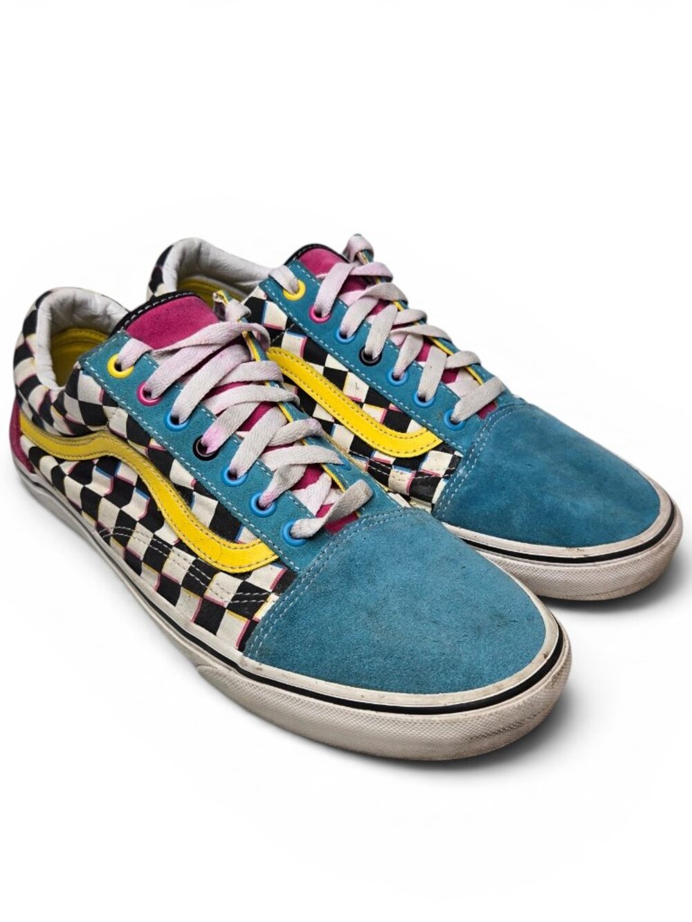 Van Old Skool Crazy Checks Skate Sneakers Mens Blue Suede Low Top Retro 11